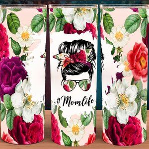 Mom Life Floral Messy Bun Tumbler 20oz